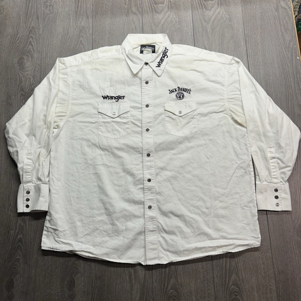 Vintage Wrangler Jack Daniels Embroidered XL Western Shirt Off-White Mens